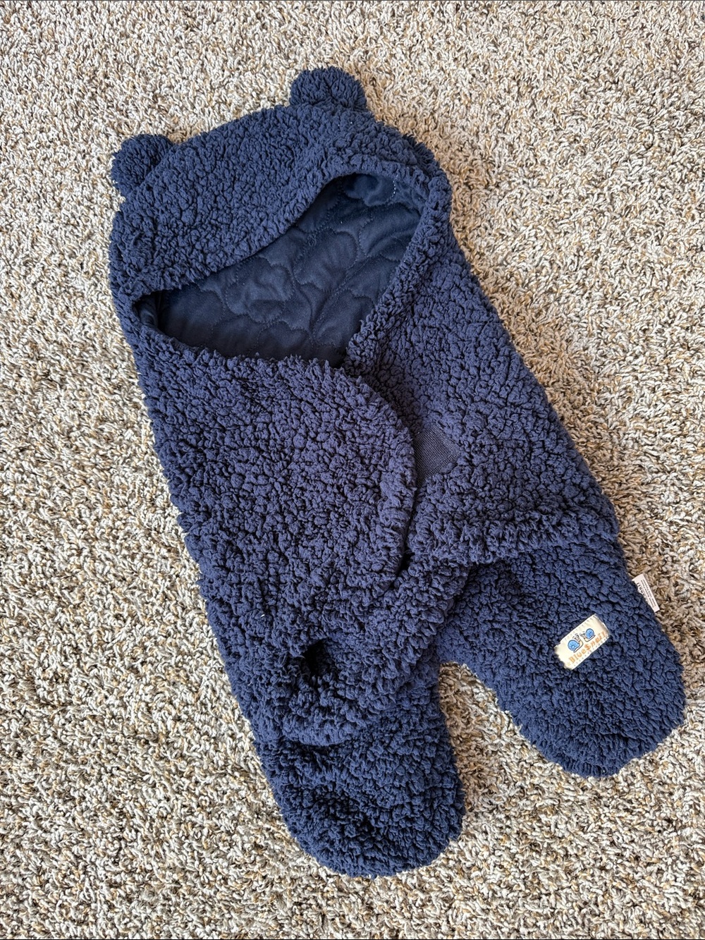 Navy Sherpa Baby Bunting with Hood and Bear Ears